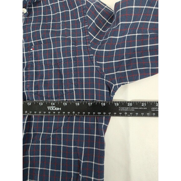Tommy Hilfiger Mens Blue Checkered Medium XS Button Down Dress Shirt Classic Fit - Picture 7 of 8